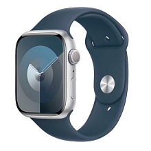 Apple Watch Series 9  (корпус - серебристый, 45mm ремешок Sport Band штормовой синий, размер M/L) - 0