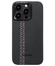 Чехол-накладка Pitaka Fusion Weaving MagEZ Case 4 Rhapsody600D для iPhone 15 Pro, кевлар, черный/красный/синий - 0