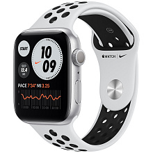 Apple Watch Nike Series 6 GPS, 44 мм, алюминий серебристый, спортивный ремешок Nike цвета «чистая платина/черный» - 0