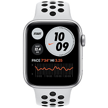 Apple Watch Nike Series 6 GPS, 44 мм, алюминий серебристый, спортивный ремешок Nike цвета «чистая платина/черный» - 1