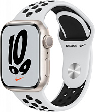 Apple Watch Nike Series 7 GPS 41mm (корпус - сияющая звезда, спортивный ремешок Nike цвета чистая платина/черный, IP67/WR50) - 0