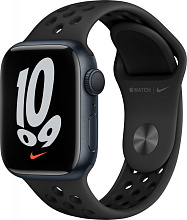 Apple Watch Nike Series 7 GPS 41mm (корпус - темная ночь, спортивный ремешок Nike цвета антрацитовый/черный, IP67/WR50) - 0