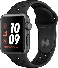 Apple Watch Nike+ Series 3, 38 мм, алюминий цвета «серый космос», спортивный ремешок Nike цвета «антрацитовый/чёрный» - 0