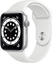 Apple Watch Series 6 GPS, 40 mm, алюминий серебристый, спортивный ремешок белого цвета - 0