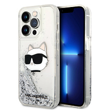 Чехол-накладка Lagerfeld Liquid Glitter NFT Choupette head Hard для iPhone 15 Pro Max, силикон, серебристый - 0