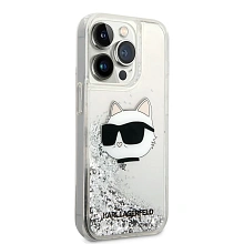 Чехол-накладка Lagerfeld Liquid Glitter NFT Choupette head Hard для iPhone 15 Pro Max, силикон, серебристый - 1