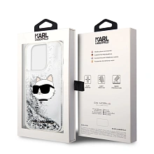 Чехол-накладка Lagerfeld Liquid Glitter NFT Choupette head Hard для iPhone 15 Pro Max, силикон, серебристый - 3