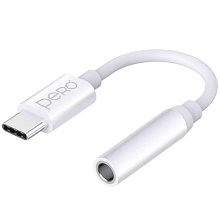 Переходник PERO AD09 USB-C / mini-jack 3.5 mm, белый - 0