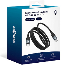 Кабель Asynora магнитный USB data cable USB-C / USB-C, 5A, 100Вт  1м, черный - 2