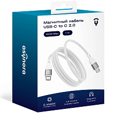 Кабель Asynora магнитный USB data cable USB-C / USB-C, 5A, 100Вт  1м, белый - 2