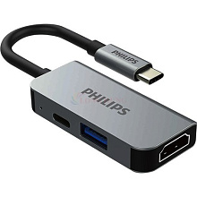 Адаптер мультипортовый Philips USB C Hub 4 в 1, серый - 0