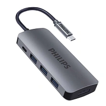 Адаптер мультипортовый Philips USB-C to HDTV Multifunction Adapter 5 в 1, серый - 0