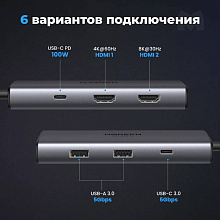 Адаптер мультипортовый UGreen CM498 6 в 1 6 в 1, серый - 2