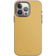 Чехол-накладка Uniq Lyden DS для iPhone 15 Pro Max, экокожа, желтый/серый - 0