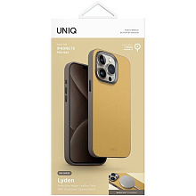 Чехол-накладка Uniq Lyden DS для iPhone 15 Pro Max, экокожа, желтый/серый - 2