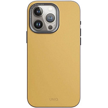 Чехол-накладка Uniq Lyden DS для iPhone 15 Pro, экокожа, желтый/серый - 0