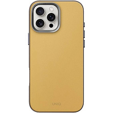 Чехол-накладка Uniq Lyden DS для iPhone 16 Pro Max, экокожа, желтый/серый - 0