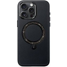 Чехол-накладка PYNANA Dancing Circle для iPhone 16 Pro Max, экокожа, черный - 0