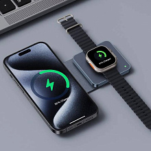 Зарядное устройство беспроводное Deppa MagSafe Mini Fold Travel QI, 2 в 1, 15Вт, черный - 1