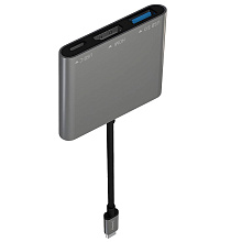 Адаптер мультипортовый PERO MH08 3 в 1, серый - 0