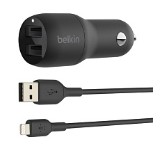 Зарядное устройство автомобильное Belkin Dual USB-A, 24Вт, черный - 0