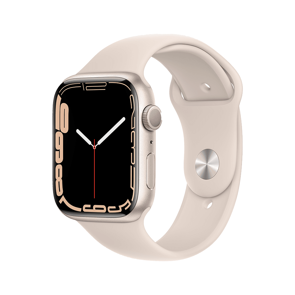 Apple Watch Series 7 GPS 45mm (корпус - сияющая звезда, спортивный ремешок цвета сияющая звезда, IP67/WR50, MKN63RU/A)