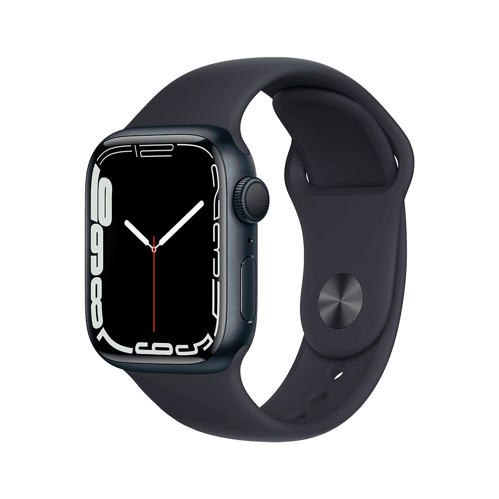 Apple Watch Series 7 GPS 41mm (корпус - темная ночь, спортивный ремешок цвета тёмная ночь, IP67/WR50, MKMX3RU/A)