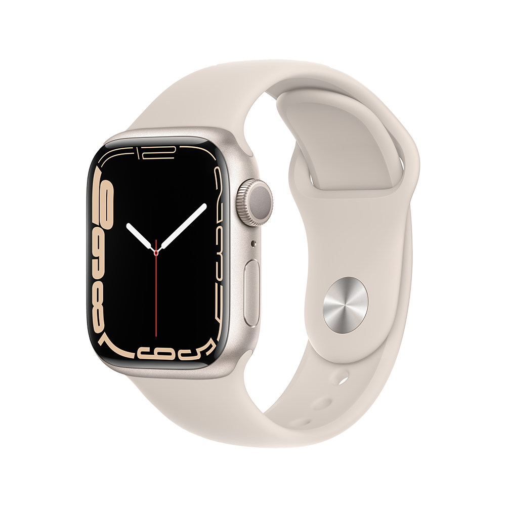 Apple Watch Series 7 GPS 41mm (корпус - сияющая звезда, спортивный ремешок цвета сияющая звезда, IP67/WR50, MKMY3RU/A)
