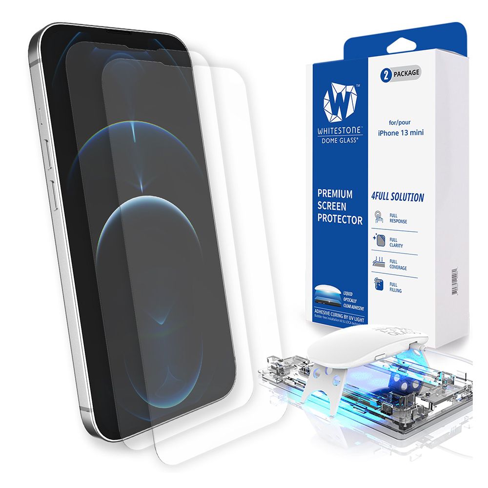 Защитное стекло Whitestone Dome Glass UV для iPhone 13 mini, 0,33 мм, прозрачная рамка