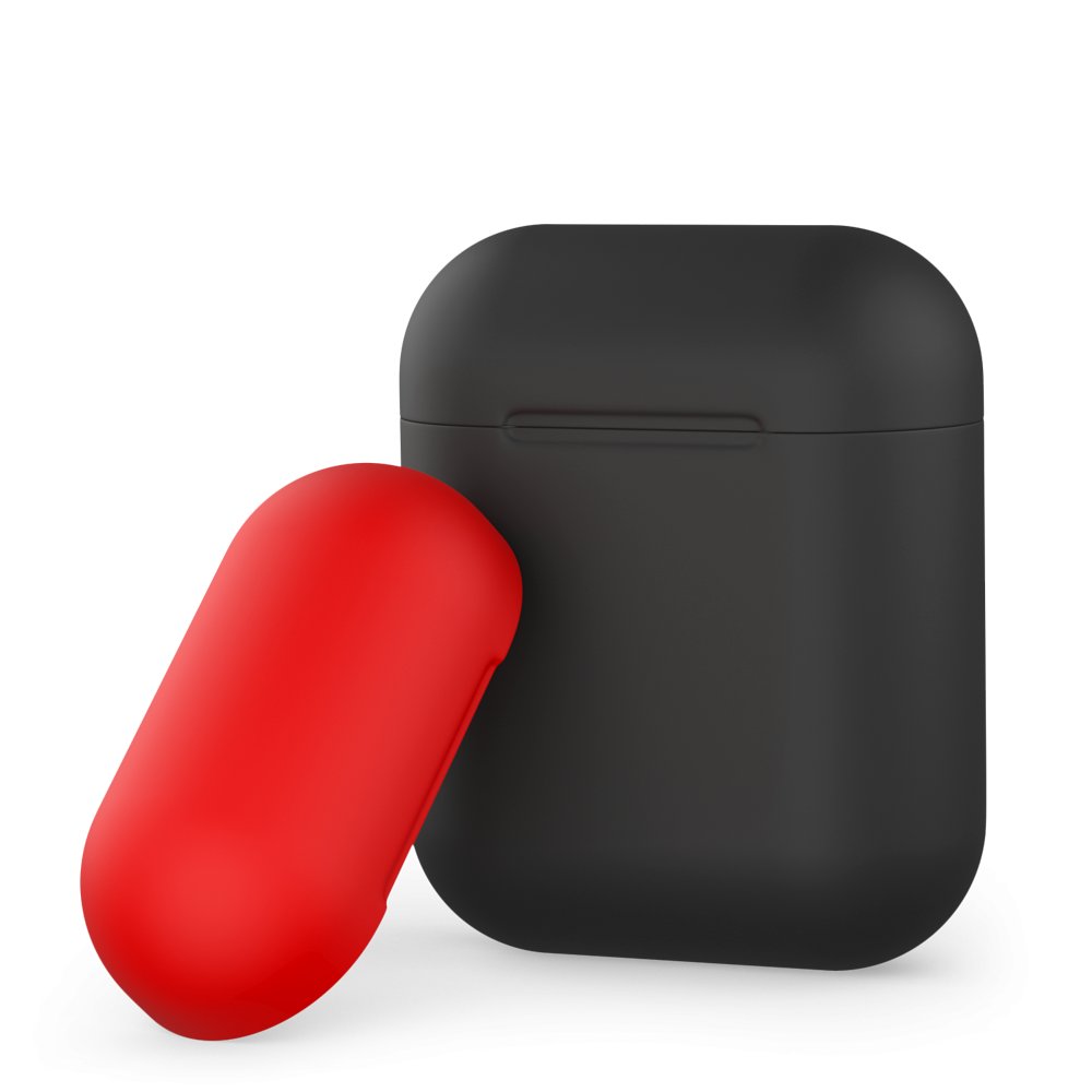 Чехол Deppa, силикон, цвет черный/красный, для AirPods