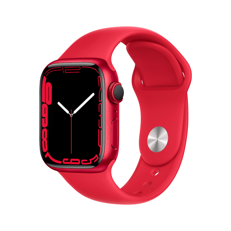 Apple Watch Series 7 GPS 41mm (корпус - красный, спортивный ремешок красного цвета, IP67/WR50, MKN23RU/A)
