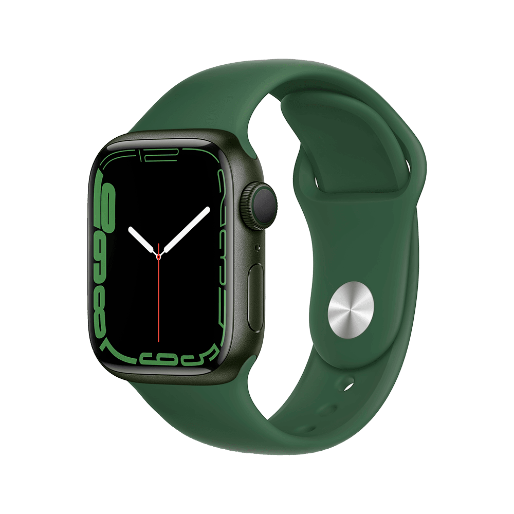 Apple Watch Series 7 GPS 41mm (корпус - зеленый, спортивный ремешок цвета зелёный клевер, IP67/WR50, MKN03RU/A)