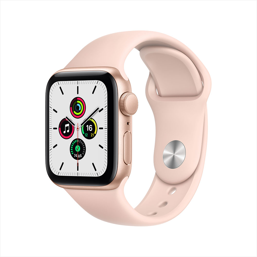 Apple Watch SE GPS 40mm (корпус - золотистый, спортивный ремешок цвета сияющая звезда, MKQ03RU/A)