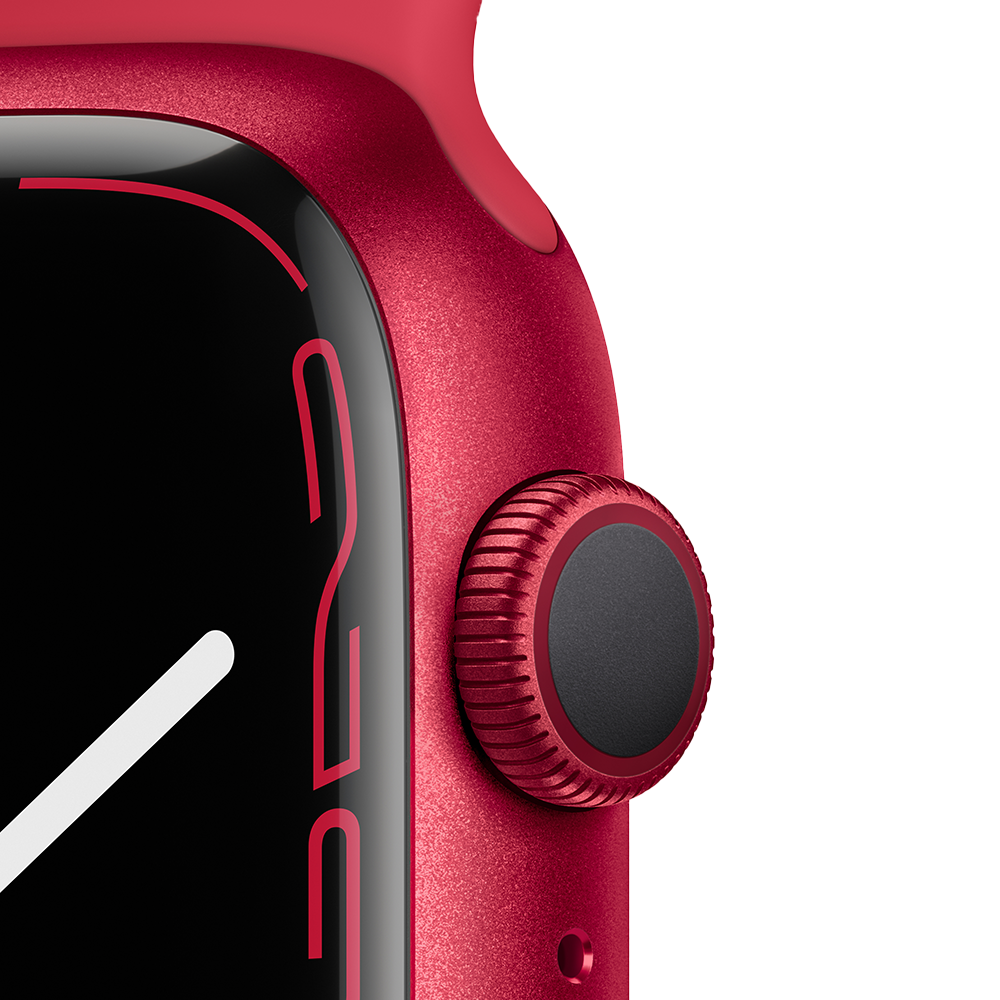 Apple Watch Series 7 GPS 45mm (корпус - красный, спортивный ремешок красного цвета, IP67/WR50, MKN93RU/A)— фото №2