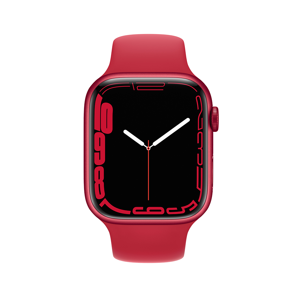 Apple Watch Series 7 GPS 45mm (корпус - красный, спортивный ремешок красного цвета, IP67/WR50, MKN93RU/A)— фото №1