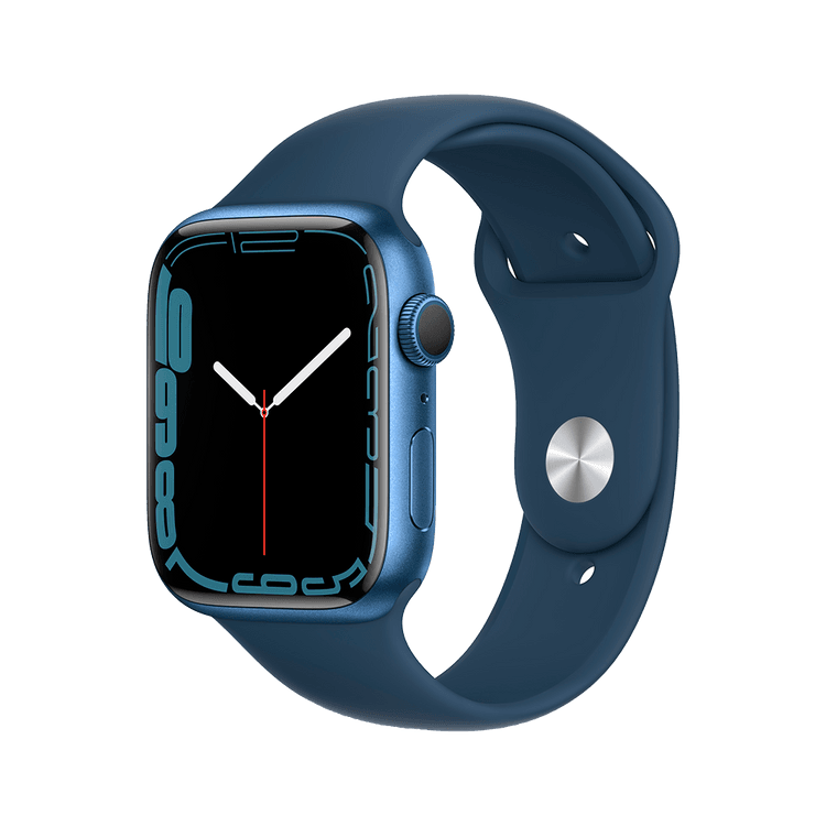 Apple Watch Series 7 GPS 45mm (корпус - синий, спортивный ремешок цвета синий омут, IP67/WR50, MKN83RU/A)