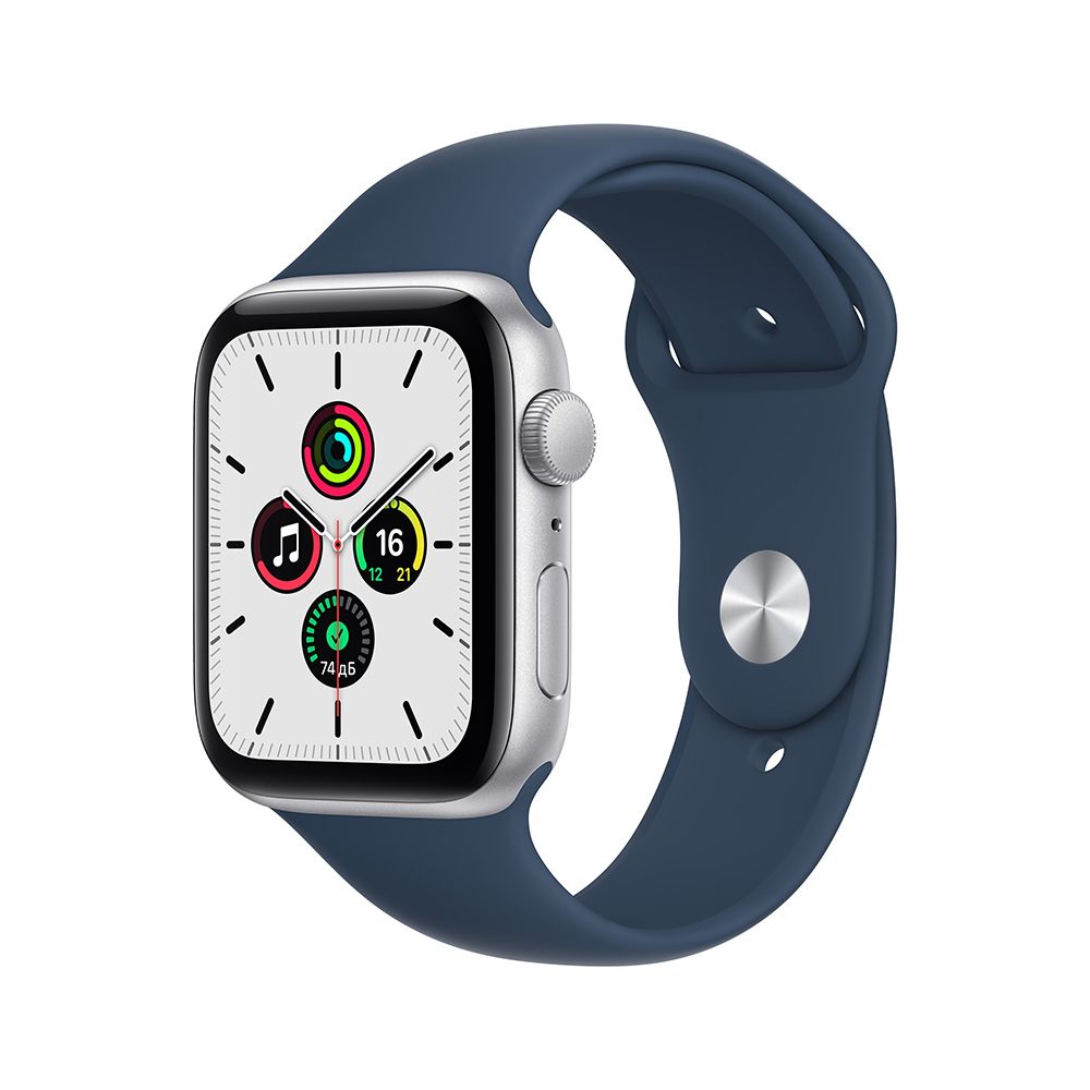 Apple Watch SE GPS 44mm (корпус - серебристый, спортивный ремешок цвета синий омут, MKQ43RU/A)