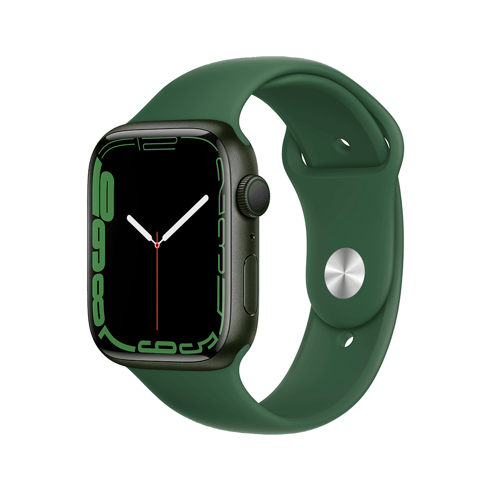 Apple Watch Series 7 GPS 45mm (корпус - зеленый, спортивный ремешок цвета зелёный клевер, IP67/WR50, MKN73RU/A)